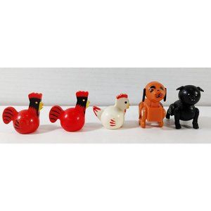 Vintage Fisher-Price Little People Farm Animals Lot of 5 Chicken, Rooster, Pig